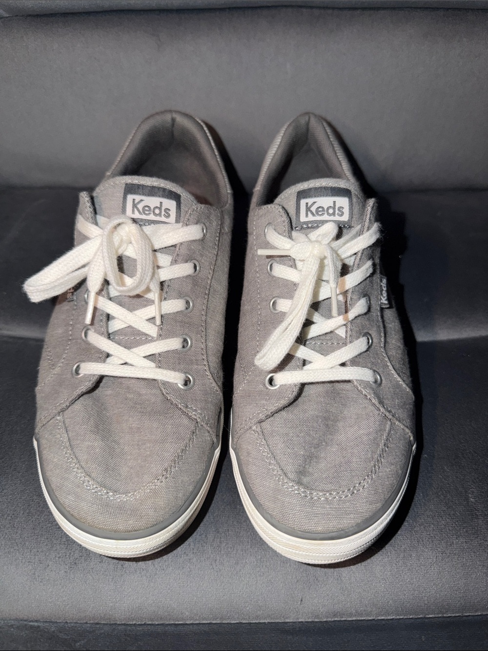 Keds Gray Canvas Lace-Up Sneakers with White Laces